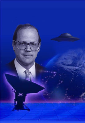 Peter Davenport with satellite and space background